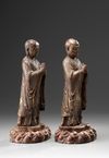A Pair of Chinese Wood Figures of Ananda and Kasyapa