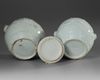 TWO CHINESE BLANC DE CHINE BARREL SHAPED JARS AND A COVER, 18TH CENTURY