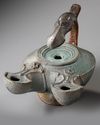 A ROMAN BRONZE OIL LAMP WITH DUCK HEAD, CIRCA 1ST-2ND CENTURY A.D.