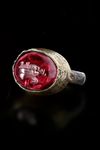 A RUBY SEAL SILVER RING