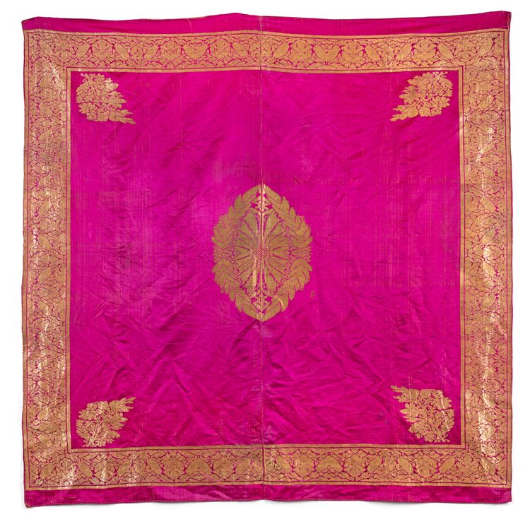 A PINK-GROUND SILK EMBROIDERY