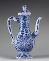 A small Chinese blue and white hexagonal ewer and cover