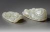 TWO LARGE CHINESE PALE CELADON JADE 'BOYS' CARVINGS, 20TH CENTURY