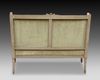 A FRENCH CARVED AND GRAY LACQUERED WOODEN SOFA, LOUIS XVI STYLE, LATE 19TH CENTURY