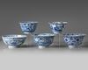 Five Chinese blue and white bowls