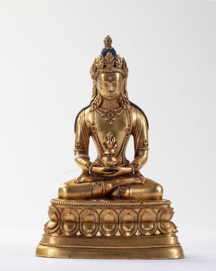 A CHINESE ZANABAZAR-STYLE GILT BRONZE AMITAYUS