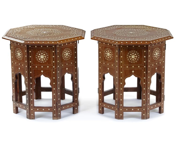 A PAIR OF INDIAN OCTAGONAL WOODEN TABLES,  20TH CENTURY