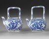 A PAIR OF CHINESE BLUE AND WHITE TEAPOTS WITHOUT LIDS, KANGXI PERIOD
