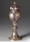 A COBALT-BLUE GLASS COVERED VESSEL, 19TH CENTURY