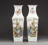 Two Chinese famille rose square-section vases