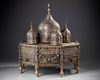 A LARGE MAMLUK REVIVAL SILVER INLAID BRASS DOMED INCENSE BURNER, EARLY 20TH CENTURY