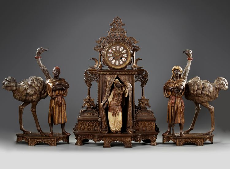 AN IMPORTANT ORIENTALIST CLOCK SET, LATE 19TH CENTURY