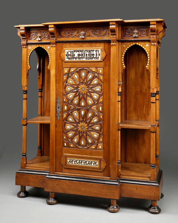 A SYRIAN BONE INLAID WOODEN CABINET, 19TH CENTURY