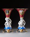 A PAIR OF FRENCH PORCELAIN AND BISCUIT VASES, 19TH CENTURY
