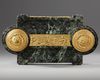 A GILDED BRONZE AND GREEN MARBLE INKWELL, NAPOLEON III PERIOD, LATE 19TH CENTURY