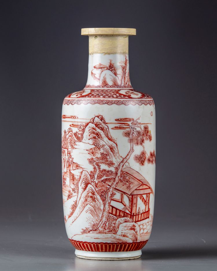 An iron-red decorated rouleau vase