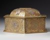 A MAMLUK REVIVAL SILVER INLAID BRASS BOX AND COVER,  EGYPT OR SYRIA, 19TH-20TH CENTURY