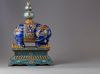 A lapis lazuli carving of a elephant with cloisonné mounts and stand