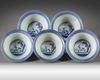 A set of five Japanese blue and white cups