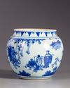 A Chinese blue and white 'scholars' potiche