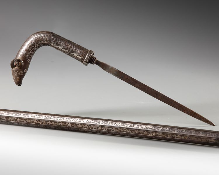 A Mughal bidri walking stick with hidden dagger