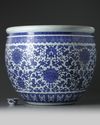 A large Chinese blue and white lotus jardinière