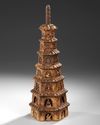 A CHINESE HUANGHUALI WOOD CARVED PAGODA, 17TH CENTURY