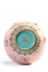 A Chinese pink-ground sgraffiato flower roundel double gourd 'trompe l'oeil' vase