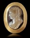 A LARGE ROMAN CAMEO OF A VEILED WOMAN IN A GOLD MOUNT, 1ST CENTURY AD
