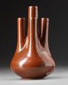 A CHINESE BROWN 'FIVE NECK' VASE, CHINA, 19TH-20TH CENTURY