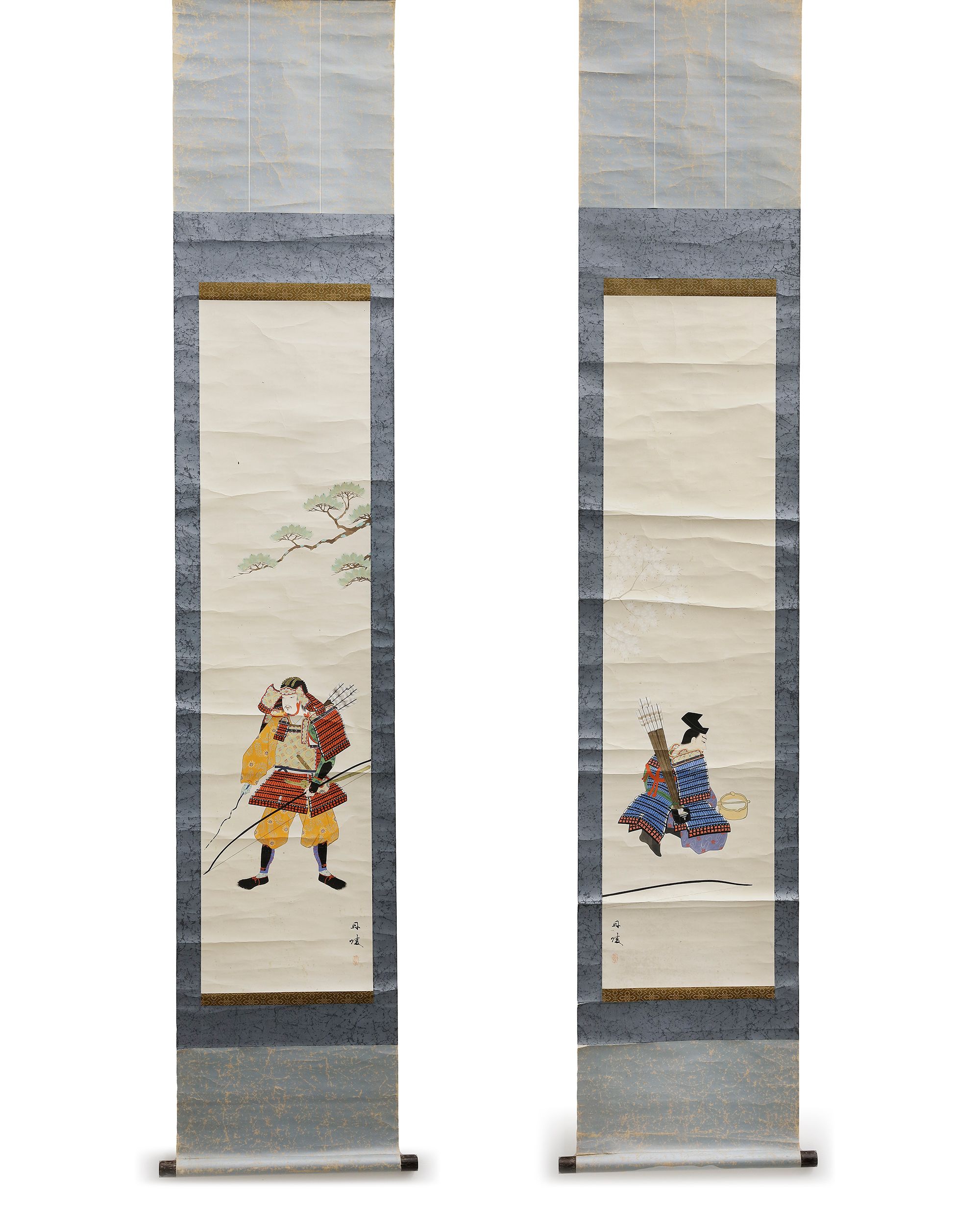 PAIR OF JAPANESE SCROLL PAINTINGS – SAMURAI WARRIORS