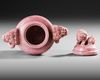 A CARVED PINK STONE LION VASE,  CHINA, 20TH CENTURY
