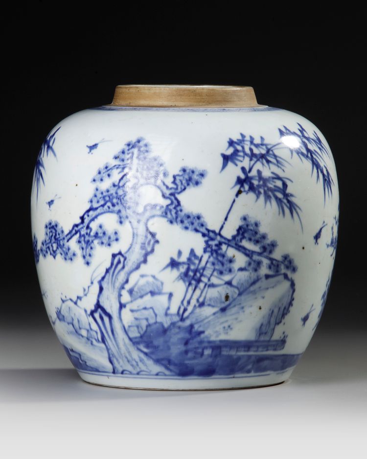 A CHINESE BLUE AND WHITH ( THREE FRIENDS OF WINTER) JAR, 18TH CENTURY