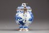 A Chinese blue and white mustard pot with European silver mounts