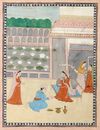 A PRINCESS IN A COURTYARD WITH ATTENDANTS, KANGRA NORTH INDIA, LATE 19TH CENTURY