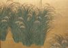 A JAPANESE SIX PANEL SCREEN (BYOBU) WITH SPARROWS AND RICE PLANTS, FIRST HALF 19TH CENTURY