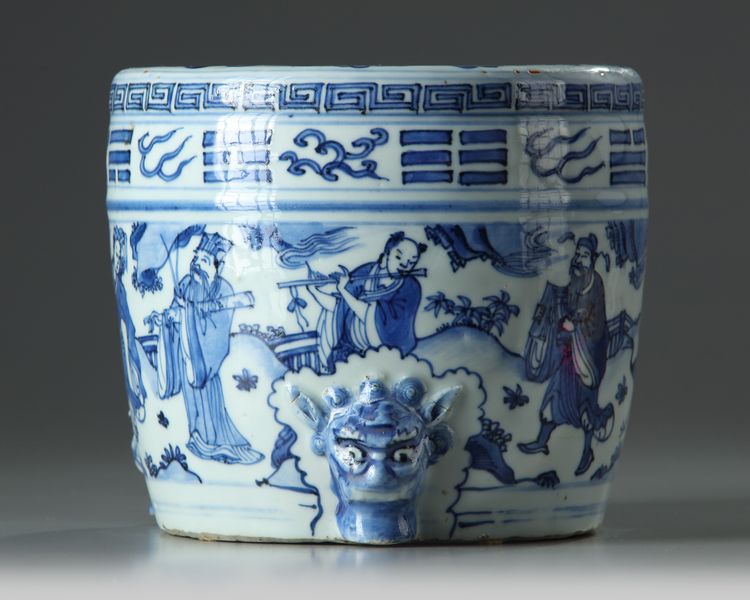 A Chinese blue and white ‘Eight Immortals’ censer