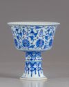 A Chinese blue and white lanca character stem cup