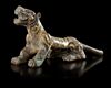 A CHINESE BRONZE 'TIGER' SCROLL WEIGHT, HAN DYNASTY (206 BC-220 AD) OR LATER