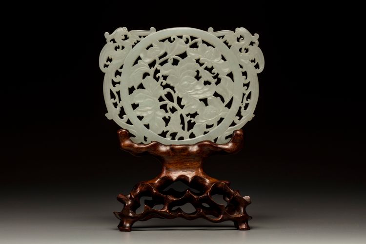 A large pale celadon jade openwork plaque