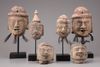 SIX BURMESE WOODEN PUPPETS HEADS, 20TH CENTURY