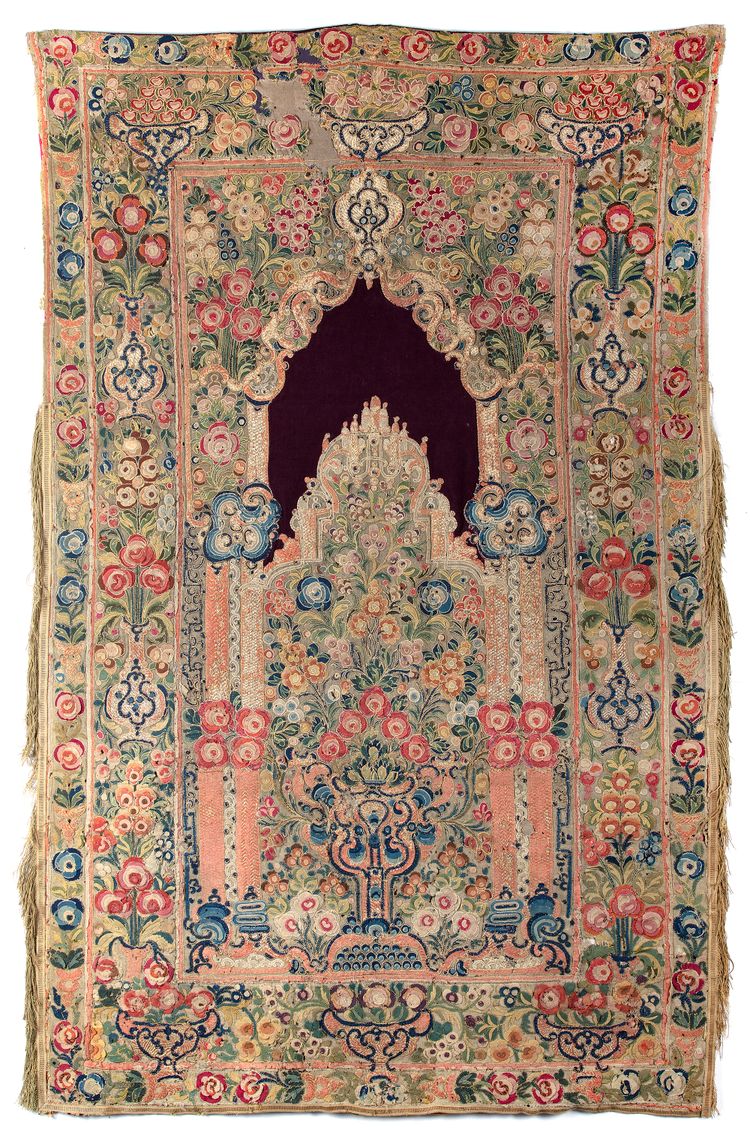 AN OTTOMAN EMBROIDERED APPLIQUÉ WOOL PRAYER PANEL, BANYA LUKA, TURKEY, END OF 18TH CENTURY