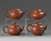Four small Chinese yixing teapots and covers
