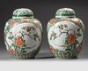 A PAIR OF CHINESE FAMILLE VERTE GINGER JARS AND COVERS