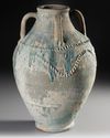 A POST SASSANIAN TURQUOISE GLAZED POTTERY STORAGE JAR, PERSIA OR IRAQ, 7TH-8TH CENTURY