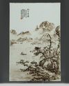 A Chinese sepia-decorated 'landscape' porcelain plaque
