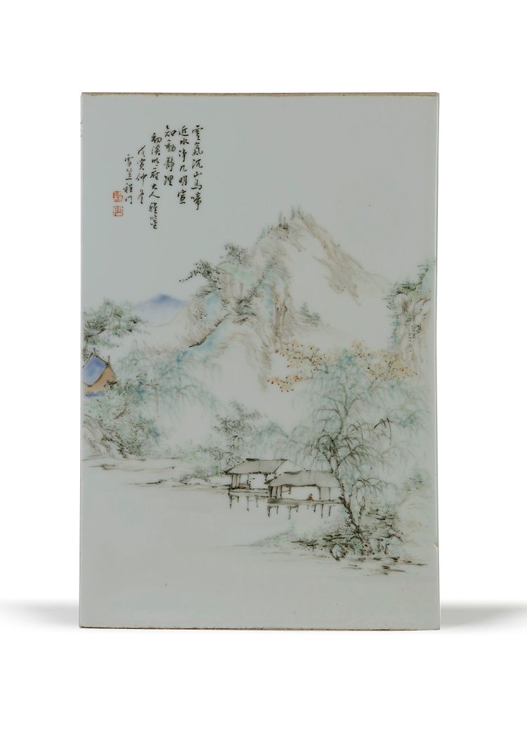 A Chinese Qianjiang-style ‘landscape’ porcelain plaque