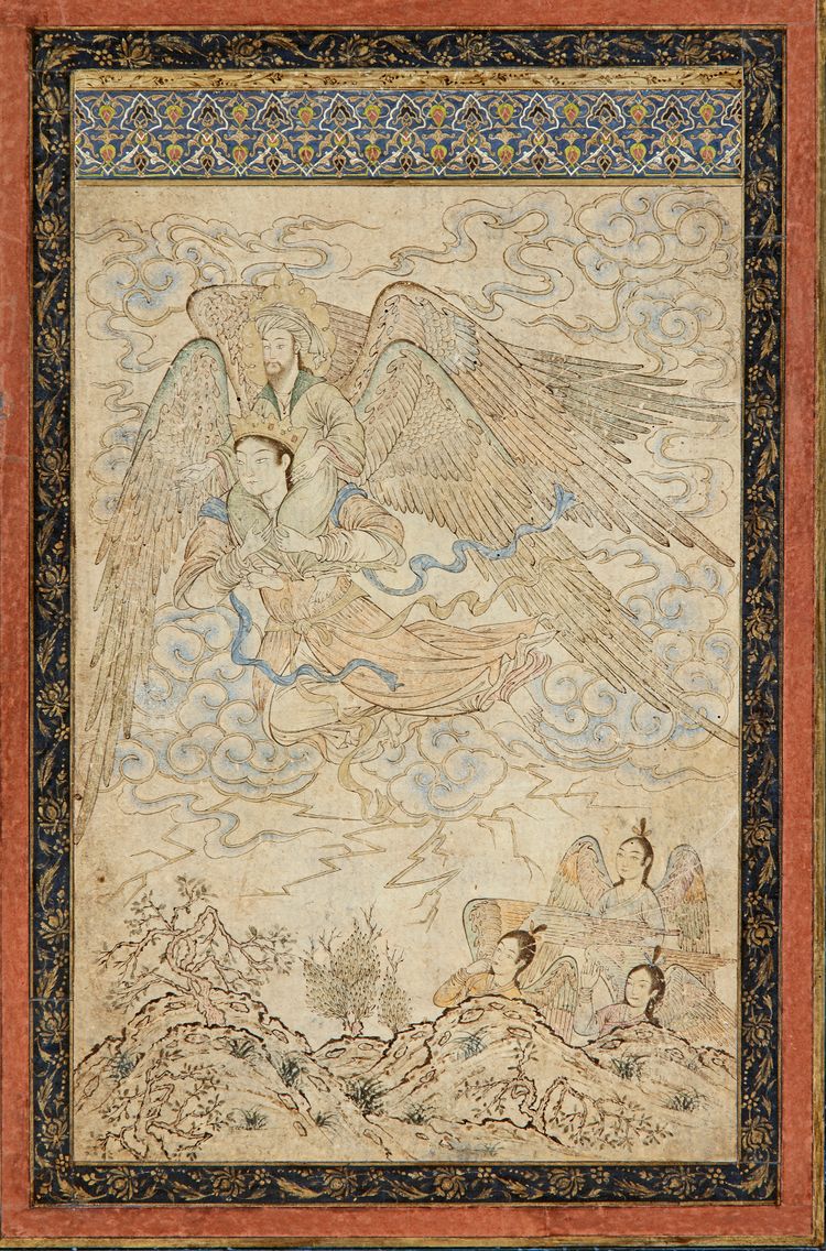 A PERSIAN MINIATURE OF THE MI'RAJ (THE ASCENT OF THE PROPHET MUHAMMAD TO HEAVEN), 20TH CENTURY