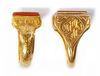 TWO AGATE SEAL GOLD RINGS