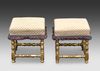 A PAIR OF FRENCH CARVED AND GILDED WOODEN POOFS, LOUIS XIII STYLE, LATE 19TH CENTURY